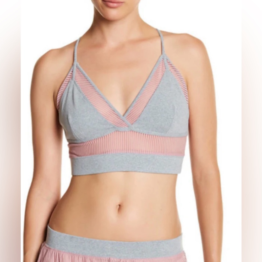 FREE PEOPLE Movement Celeste Rose Striped Bra Surplice Neck Crisscross strap L